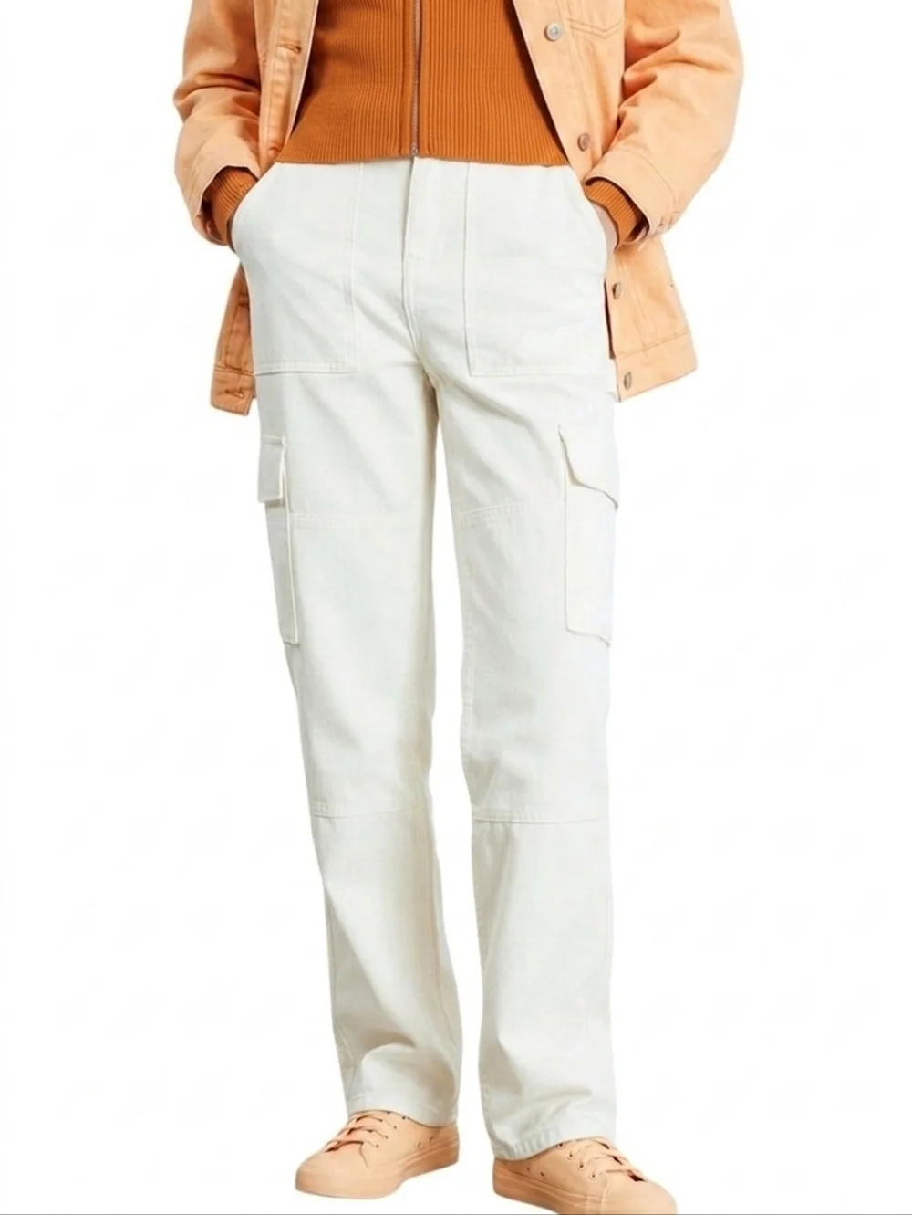 Pacsun Cargo Skate Pants 28 High Waist Off White Rigid Denim Fabric Utility Loop
